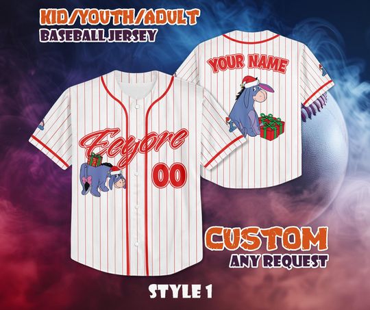 Discover CUSTOM Eeyore Christmas Baseball Jersey, Disneyland Baseball Shirt, Personalized Disneyland Eeyore Jersey, Eeyore Gift for Fans