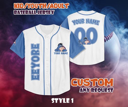 Discover CUSTOM Eeyore Winnie the Pooh Baseball Jersey, Disneyland Baseball Shirt, Personalized Disneyland Eeyore Jersey, Eeyore Gift for Fans