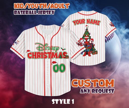 CUSTOM Spidey and His Amazing Friends Christmas Baseball Jersey, Spider Man Baseball Shirt, Personalized Spider Verse Christmas Jersey