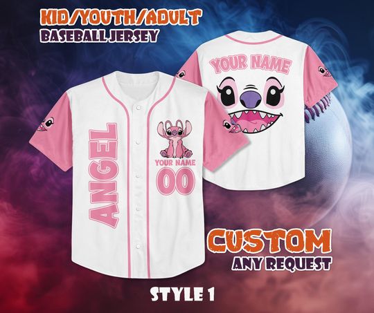 Discover CUSTOM Angel Stitch Baseball Jersey, Angel Stitch Baseball Shirt, Personalized Angel Stitch Jersey, Stitch Fan Gifts, Birthday Gifts