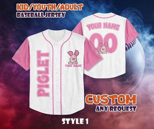 Discover CUSTOM Piglet Winnie the Pooh Baseball Jersey, Disneyland Baseball Shirt, Personalized Disneyland Piglet Jersey, Piglet Gift for Fans