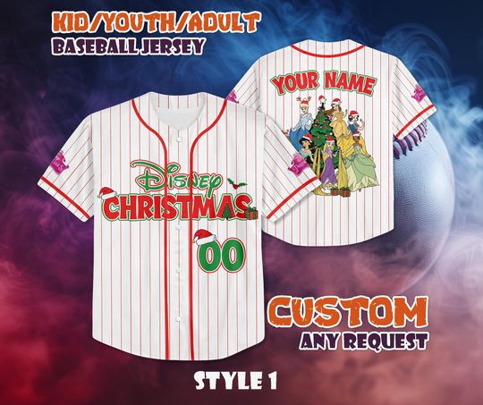 Discover CUSTOM Princess Christmas Baseball Jersey, Princess Baseball Shirt, Personalized Disney Princess Christmas Jersey, Disneyland Christmas