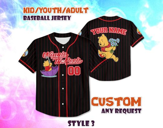 Discover CUSTOM Winnie the Pooh Baseball Jersey, Disneyland Baseball Shirt, Personalized Disneyland Winnie Pooh Jersey, Disney Gift for Fans