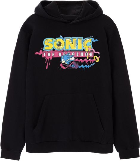 Discover Sonic The Hedgehog Mens Hooded Sweatshirt | Adults Psychedelic Game Black Graphic Hoodie | Relaxed Fit 90s Gaming Apparel
