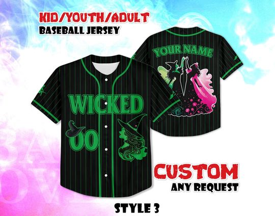 CUSTOM Wicked Baseball Jersey, Elphaba And Glinda Baseball Shirt, Musical Movie Jersey, Wicked Gift for Fans, Birthday Gifts