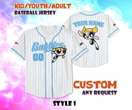Discover CUSTOM Bubbles Baseball Jersey, The Powerpuff Girls Bubbles Baseball Jersey, Personalized Bubbles Jersey, Bubbles Fans Gift, Birthday Gifts