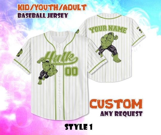 CUSTOM Marvel Hulk Baseball Jersey, Hulk Baseball Jersey Team, Personalized Marvel Hulk Jersey, Hulk Gift For Fan, Superhero Shirt