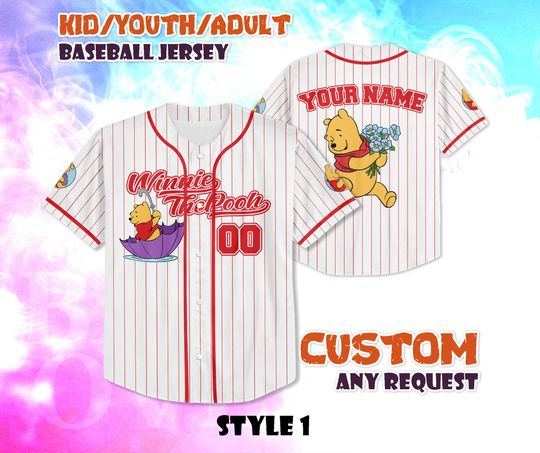 Discover CUSTOM Winnie the Pooh Baseball Jersey, Disneyland Baseball Shirt, Personalized Disneyland Winnie Pooh Jersey, Disney Gift for Fans