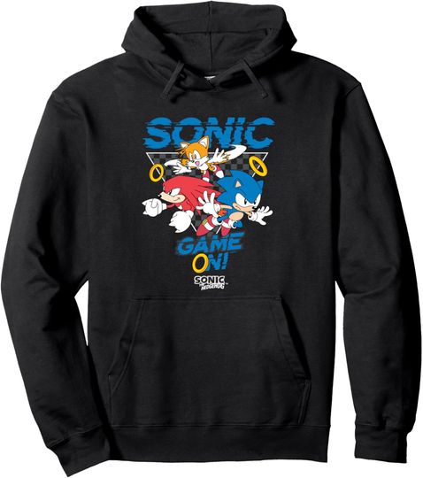 Discover Sonic The Hedgehog Game On! Main Trio Retro Group Shot Pullover Hoodie