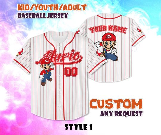 CUSTOM Super Mario Baseball Jersey, Nintendo Super Mario Shirt, Personalized Super Mario Jersey, Mario Fan Gifts, Birthday Gifts