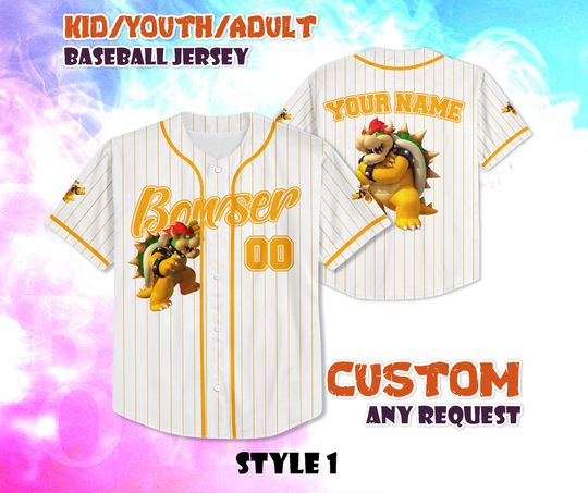 CUSTOM Bowser Super Mario Baseball Jersey, Nintendo Super Mario Shirt, Personalized Bowser Jersey, Bowser Gift for Fans, Birthday Gifts