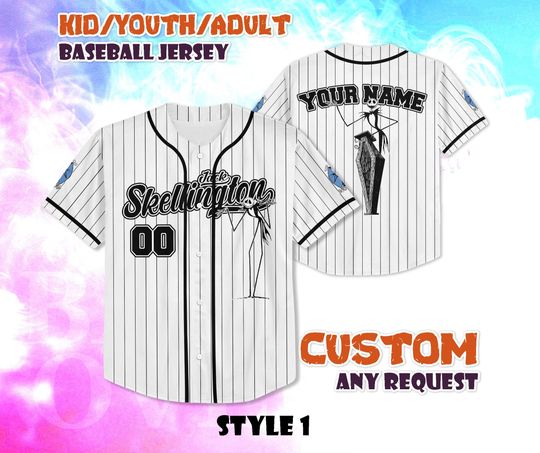 Discover CUSTOM Jack Skellington Baseball Jersey, Nightmare Before Christmas Jersey, Personalized Jack Skellington Baseball Shirt, Halloween Fan Gift