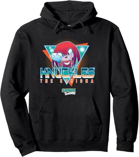 Discover Sonic The Hedgehog Knuckles The Echidna Retro Neon Logo Pullover Hoodie