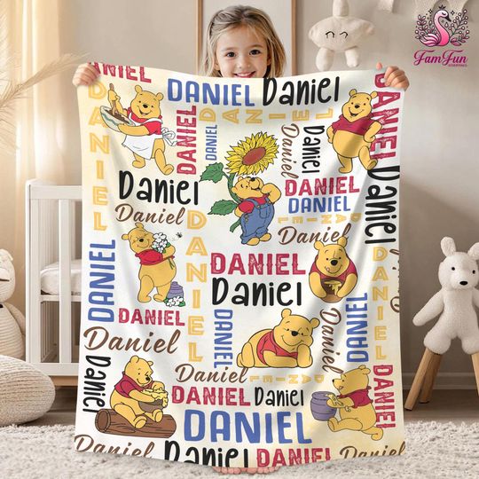 Discover Custom Name Pooh Fleece Blanket, Winnie The Pooh Blanket, Pooh Bear Blanket
