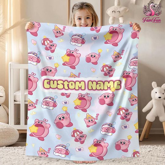 Personalized Kirby Blanket, Pink Kirby Blanket, Kirby Video Games Blanket