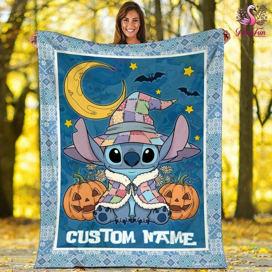 Custom Stitch Halloween Pumpkin Blanket, Disneyland Halloween Party