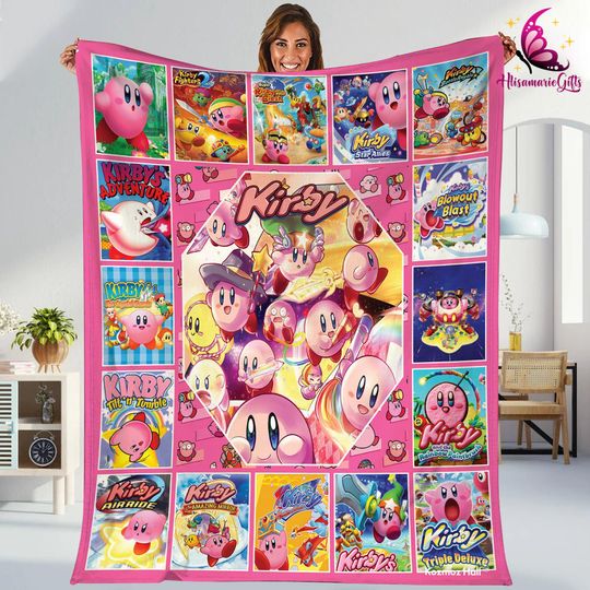 Kirby Fleece Blanket, Kirby Party, Kirby Birthday Party Gift, Kirby Sofa Blanket, Birthday Gift,Christmas Gift