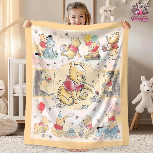 Discover Watercolor Winnie The Pooh Fleece Blanket | Pooh Bear Blanket