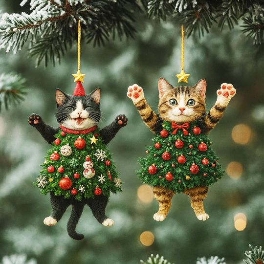 Discover Whimsical Acrylic Animal Christmas Ornament  Cute Cat Lover Tree Decoration, Funny Holiday Pet Gift, Christmas Cat Decor, Cat Dog Cute Tree