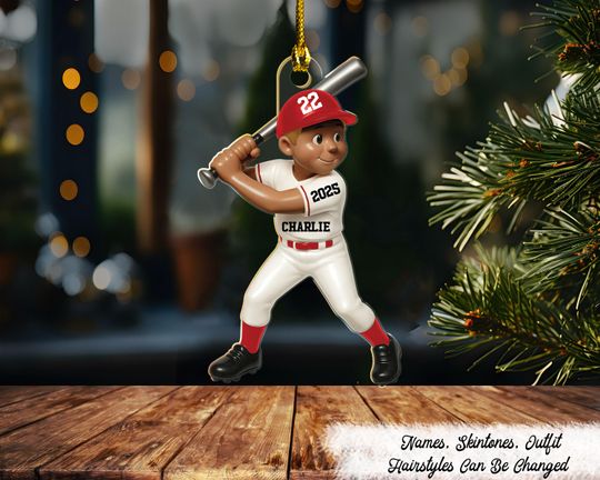 Discover Cute Baseball Player 3D Effect Ornament, Personalized Acrylic Flat Ornament, Gift For Son, For Grandson, For Daughter, For Granddaughter