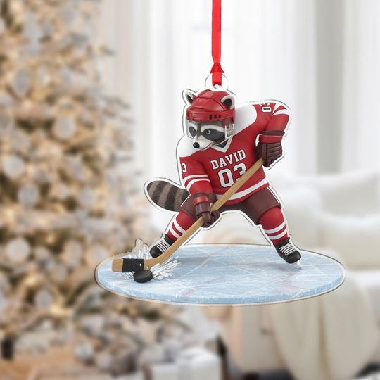 Discover Personalized Hockey Raccoon Ornament Acrylic Player Skater Custom