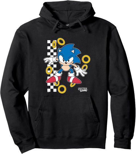 Discover Sonic The Hedgehog Ready For Action Golden Rings Retro Shot Pullover Hoodie