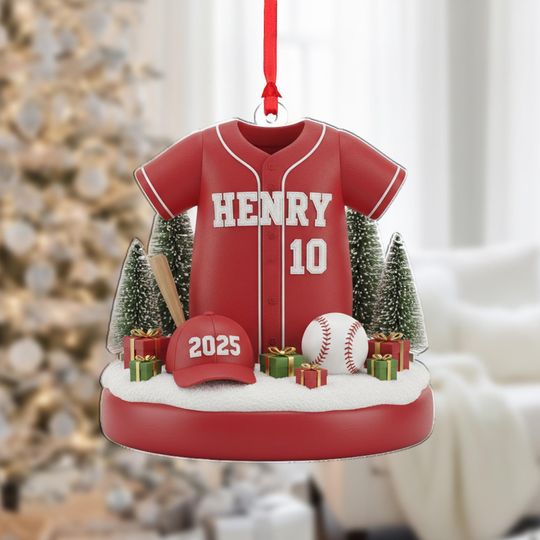 Discover Personalized Baseball Jersey Ornament: Custom Name, Number, Year, Acrylic Xmas Gift