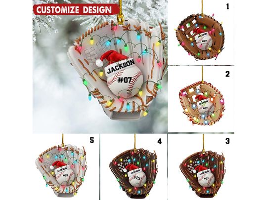 Discover Personalized Baseball Glove Christmas 2D FLAT Ornament, Custom Acrylic Decoration, Baseball Xmas Tree Decor,Holiday Gift for Baseball Lovers
