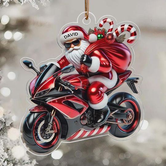 Discover 3D Effect Santa Claus Riding Motorbike Christmas Personalized Acrylic Ornament