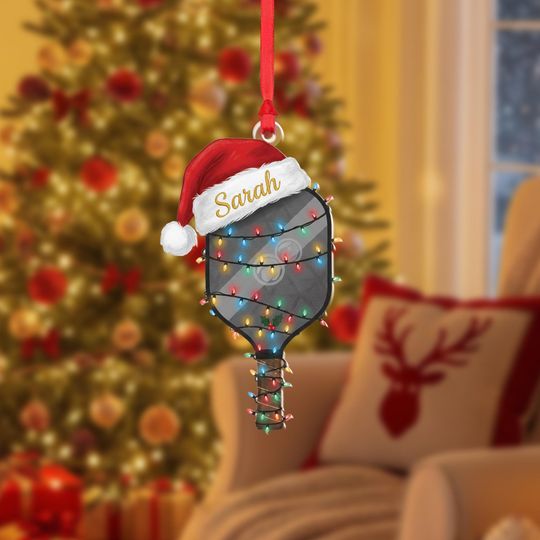 Discover Personalized Pickleball Ornament: Santa Hat Acrylic Xmas Decor