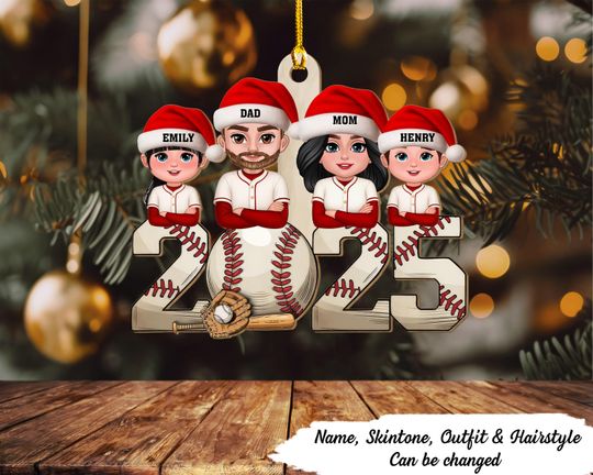 Discover Christmas Baseball Family Personalized Wooden Ornament,Baseball Family Ornament 2025,Family Matching Baseball Team Ornament,Xmas Tree Decor