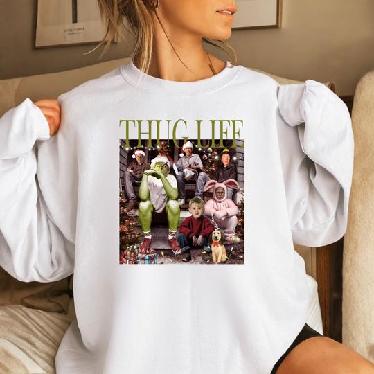 Thug Life Christmas Sweatshirt with Christmas Movie and Friends Graphics for Women
