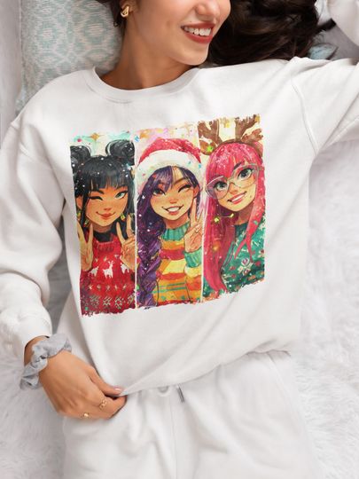 Kpop Demon Hunter Christmas Sweatshirt, Rumi Mira Zoey Cosplay Jumper, Anime Gift, Cute Winter Top, Holiday Outfit for Fans