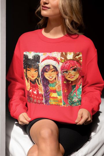 Kpop Demon Hunter Christmas Sweatshirt, Rumi Mira Zoey Cosplay Jumper, Holiday Gift, Cozy Winter Outfit, Gift for Her
