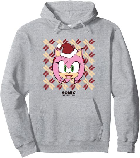 Discover Sonic The Hedgehog Christmas Amy Rose Big Face Ugly Sweater Pullover Hoodie