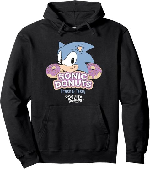 Discover Sonic The Hedgehog Sonic Donuts Fresh & Tasty Vintage Ad Pullover Hoodie