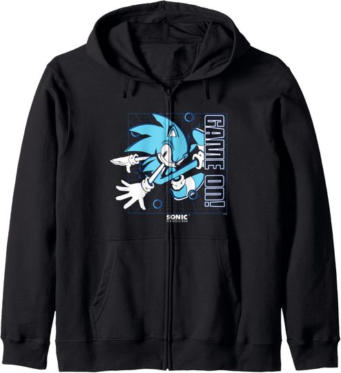Discover Sonic The Hedgehog Game On! Gold Rings Vintage Grid Zip Hoodie