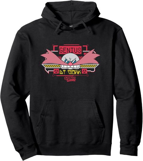 Discover Sonic The Hedgehog Genius At Work Dr. Eggman Face Logo Pullover Hoodie