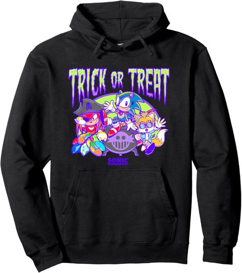 Discover Sonic The Hedgehog Halloween Trick Or Treat Retro Neon Logo Pullover Hoodie