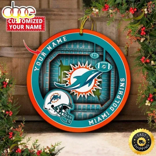 Discover Personalized Miami Football Dolphins Team Christmas Ceramic Ornament Gift