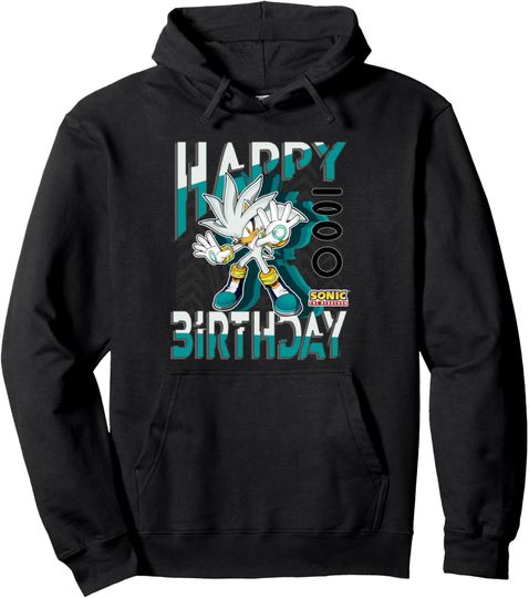Discover Sonic The Hedgehog Happy Birthday Silver Grid Chest Poster Pullover Hoodie