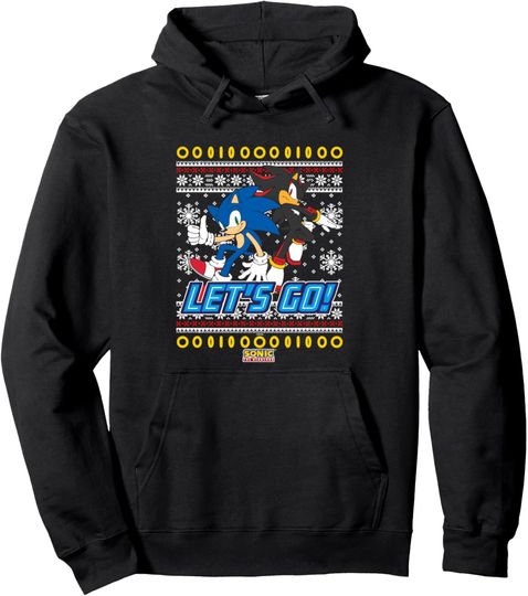 Discover Sonic The Hedgehog Christmas Shadow & Sonic Ugly Sweater Pullover Hoodie
