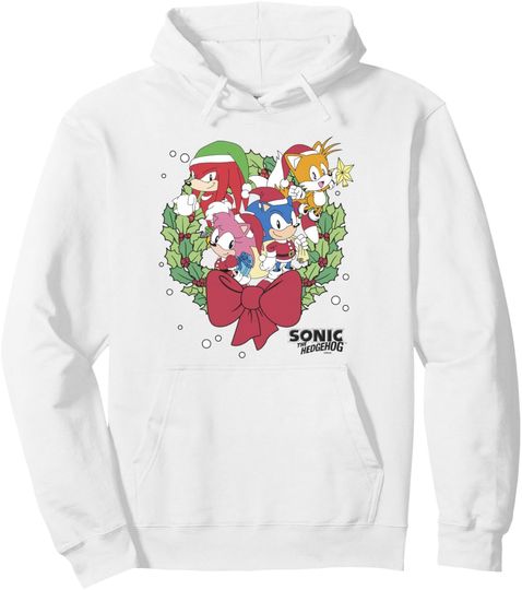 Discover Sonic The Hedgehog Christmas Friends Wreath Group Shot Pullover Hoodie