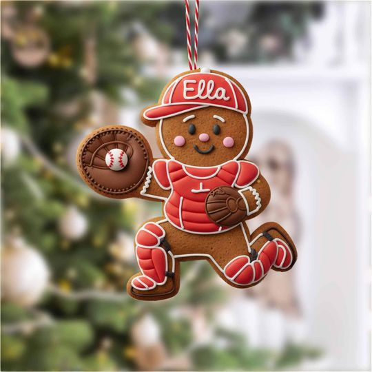 Discover Personalized Baseball Gingerbread Christmas Ornament, Custom Name Baseball Gingerbread Ornament, Baseball Team Gift