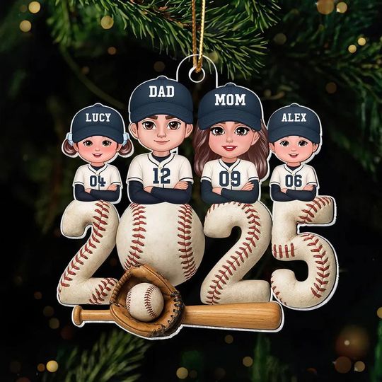 Discover 3D Effect Baseball Family Ornament - Personalized Acrylic Christmas Gift for Family, Together We Are a Team Custom Keepsake 2025