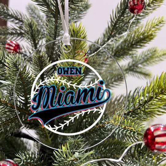 Discover Personalized Ornament Baseball Sports Team Fan Xmas Keepsake 3.5" Acrylic Festive Holiday Christmas Tree Hanging Decoration Gift - Miami