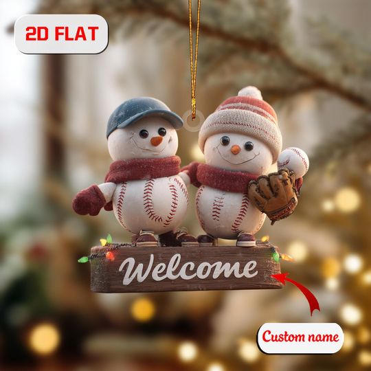 Personalized Baseball Snowman Ornament: Acrylic Holiday Decor
