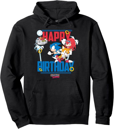 Discover Sonic The Hedgehog Happy Birthday Best Team Group Shot Logo Pullover Hoodie