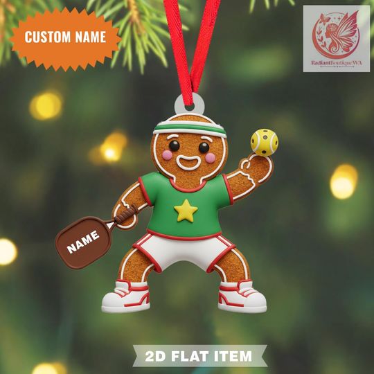 Discover Personalized Pickleball Gingerbread Christmas Ornament, Pickleball Lover Decor, 2D Flat Ornament, Pickleball Gingerbread Ornament