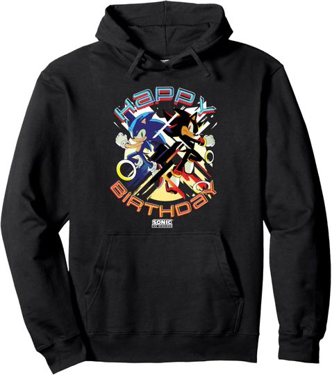 Sonic The Hedgehog Happy Birthday Sonic Shadow Chest Poster Pullover Hoodie